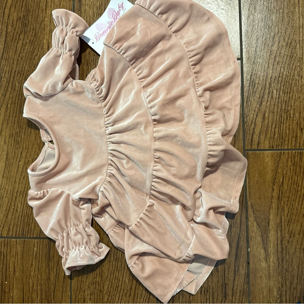 Bonnie Baby-Pink Velvet like Baby Dress